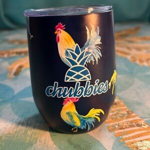 Chubbies Wine Tumbler with Lid Rooster Pineapples Navy Blue Metal